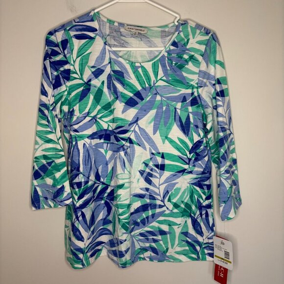 EMILY DANIELS NEW Scoop Neck Printed Top Womens PS Tropical 3/4 Sleeve Stretch - Picture 1 of 6